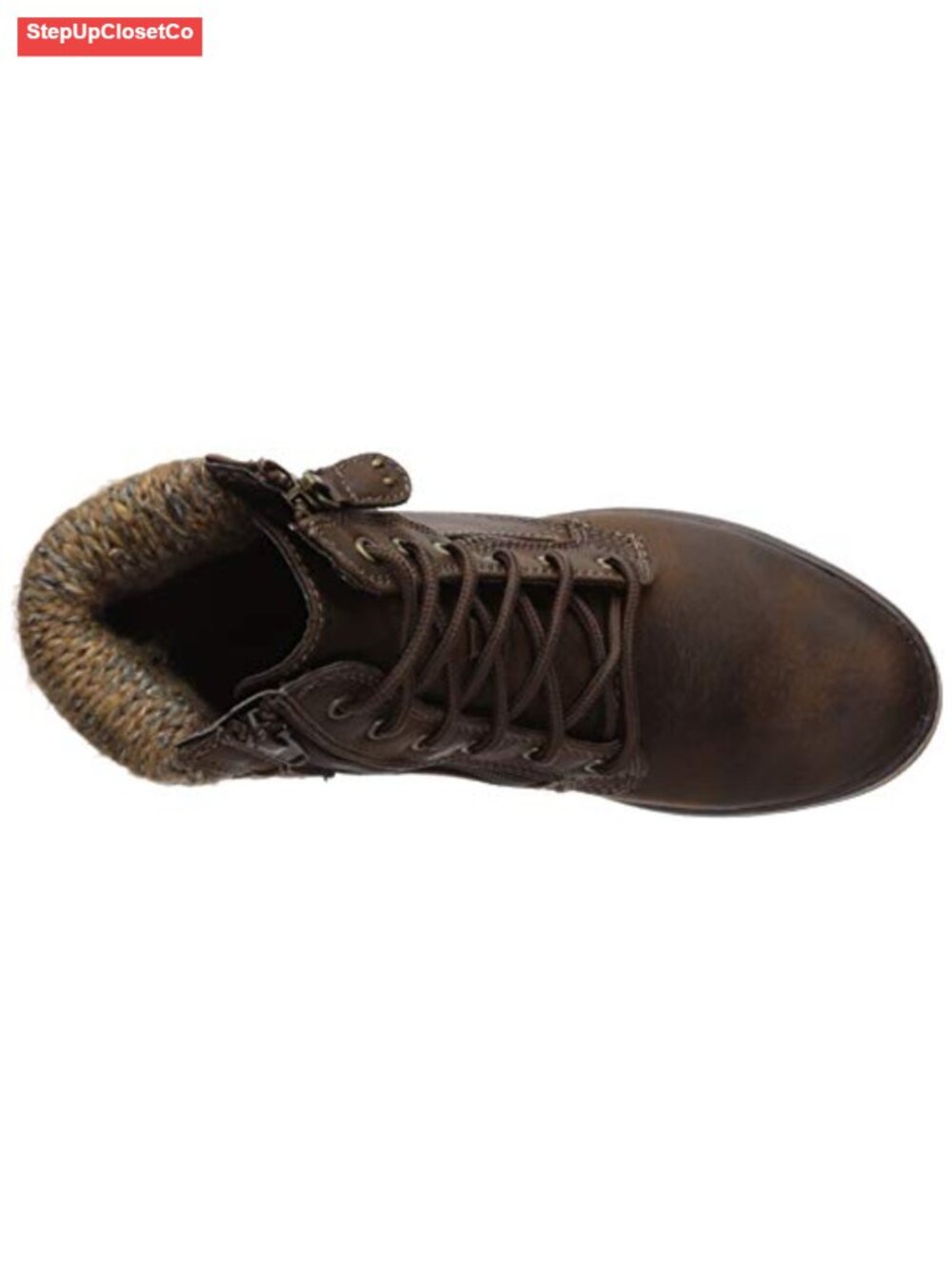 Women's Lace-up Hiker Style Bootie with Cushioned Insole, Sweater Ankle Trim, - Picture 4 of 6
